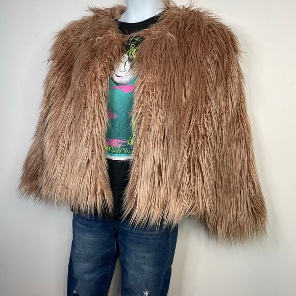 1.State 1State Faux Fur Shaggy Cropped Jacket Mauve Rose Pink Glam Fun womens L - Picture 12 of 17